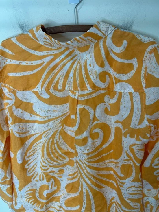 CHICO’S 100% Linen Orange White 3/4 Sleeve Button Front Blouse Size 2 US 12 - Picture 10 of 13